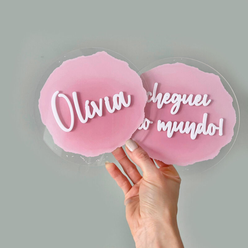 Placa Acompanhamento Mensal Acrílico - Kit Mesversário Rosa