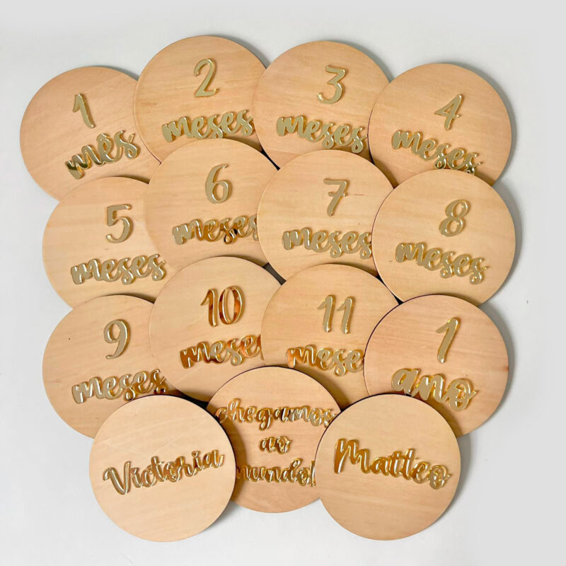Placa Acompanhamento Mensal Madeira - Kit Mesversário Palavras
