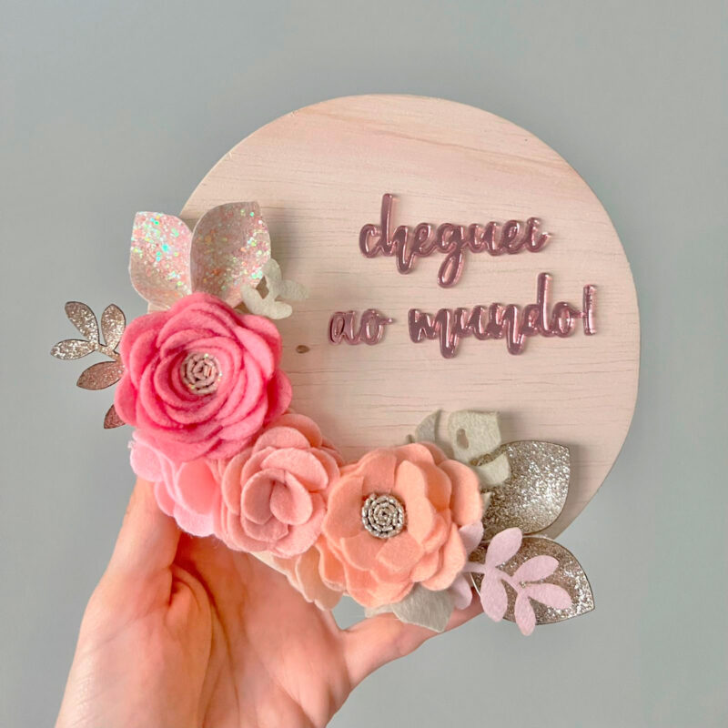 Placa Acompanhamento Mensal Madeira - Kit Mesversário Flores Coral