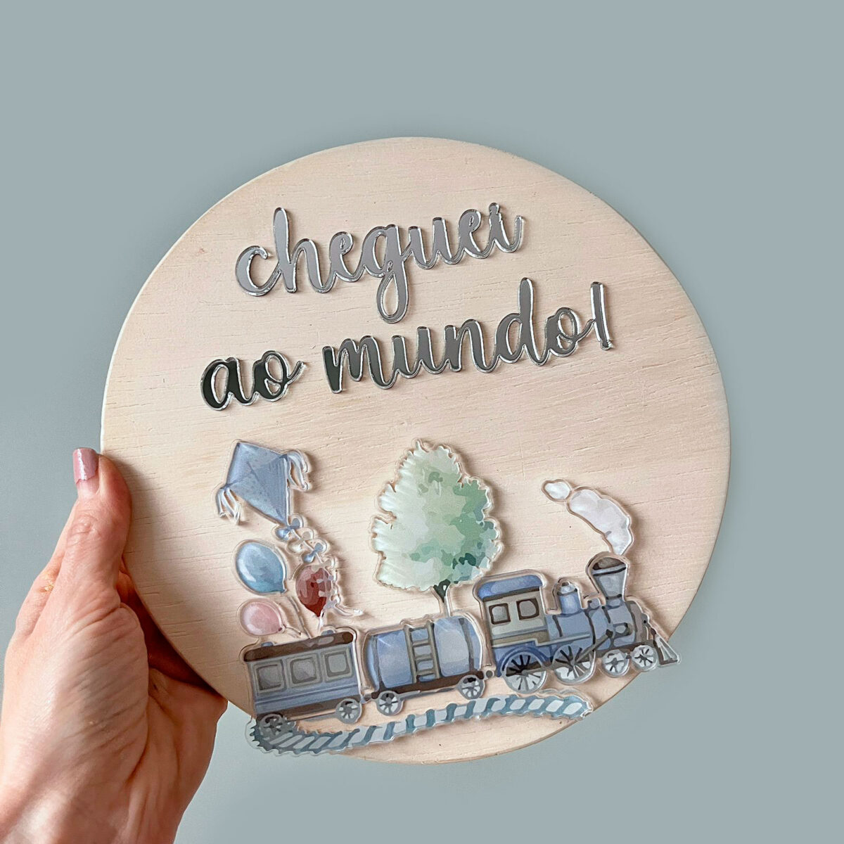 Placa Acompanhamento Mensal Madeira - Kit Mesversário Trem