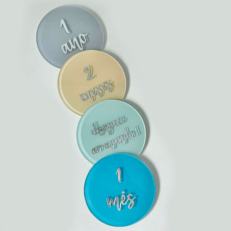 Placa Acompanhamento Mensal Acrílico - Kit Mesversário Colorido 4 Placas