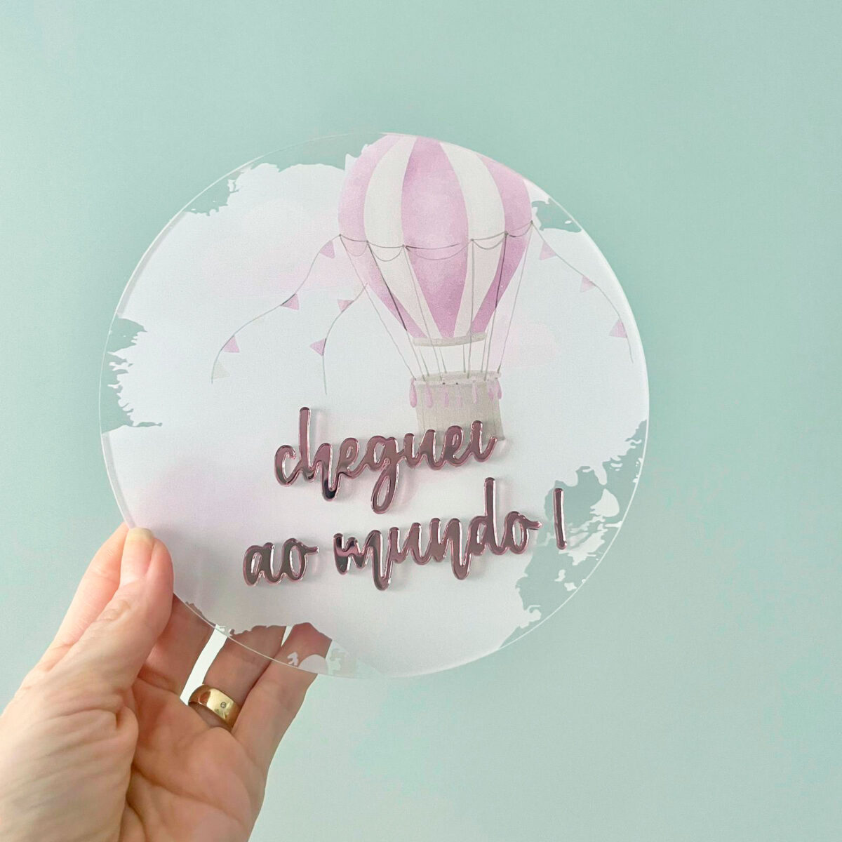 Placa Acompanhamento Mensal Acrílico - Kit Mesversário Balão Rosa