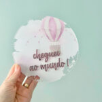 Placa Acompanhamento Mensal Acrílico - Kit Mesversário Balão Rosa