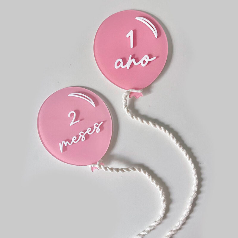 Placa Acompanhamento Mensal Acrílico - Kit Mesversário Balão Rosa