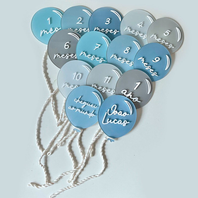 Placa Acompanhamento Mensal Acrílico - Kit Mesversário Balão Azul