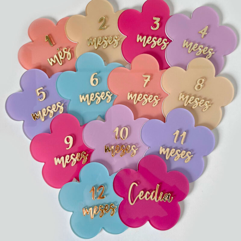 Placa Acompanhamento Mensal Acrílico - Kit Mesversário Flor