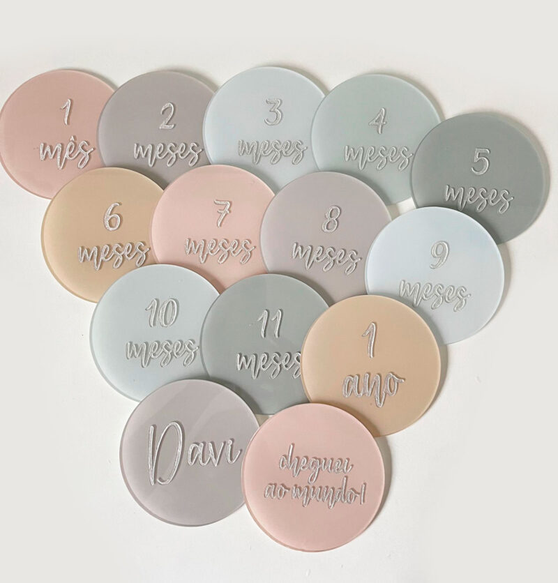 Placa Acompanhamento Mensal Acrílico - Kit Mesversário Nude