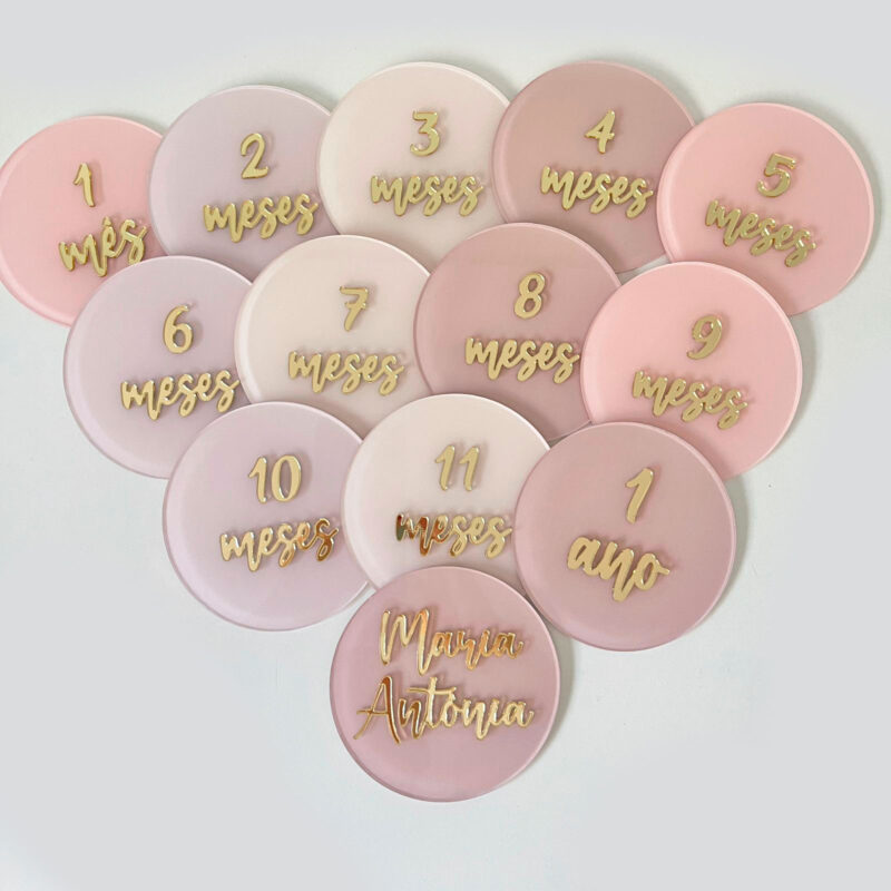 Placa Acompanhamento Mensal Acrílico - Kit Mesversário Rosas