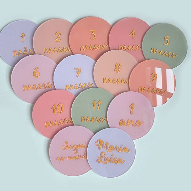 Placa Acompanhamento Mensal Acrílico - Kit Mesversário Rosa e Verde