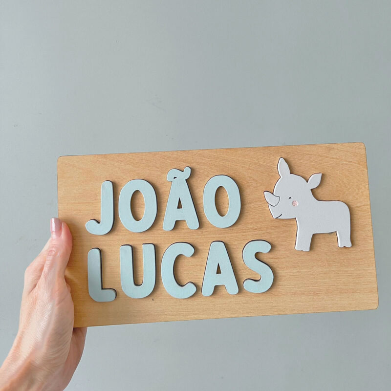 Brinquedo de Madeira Nome de Encaixe Rinoceronte