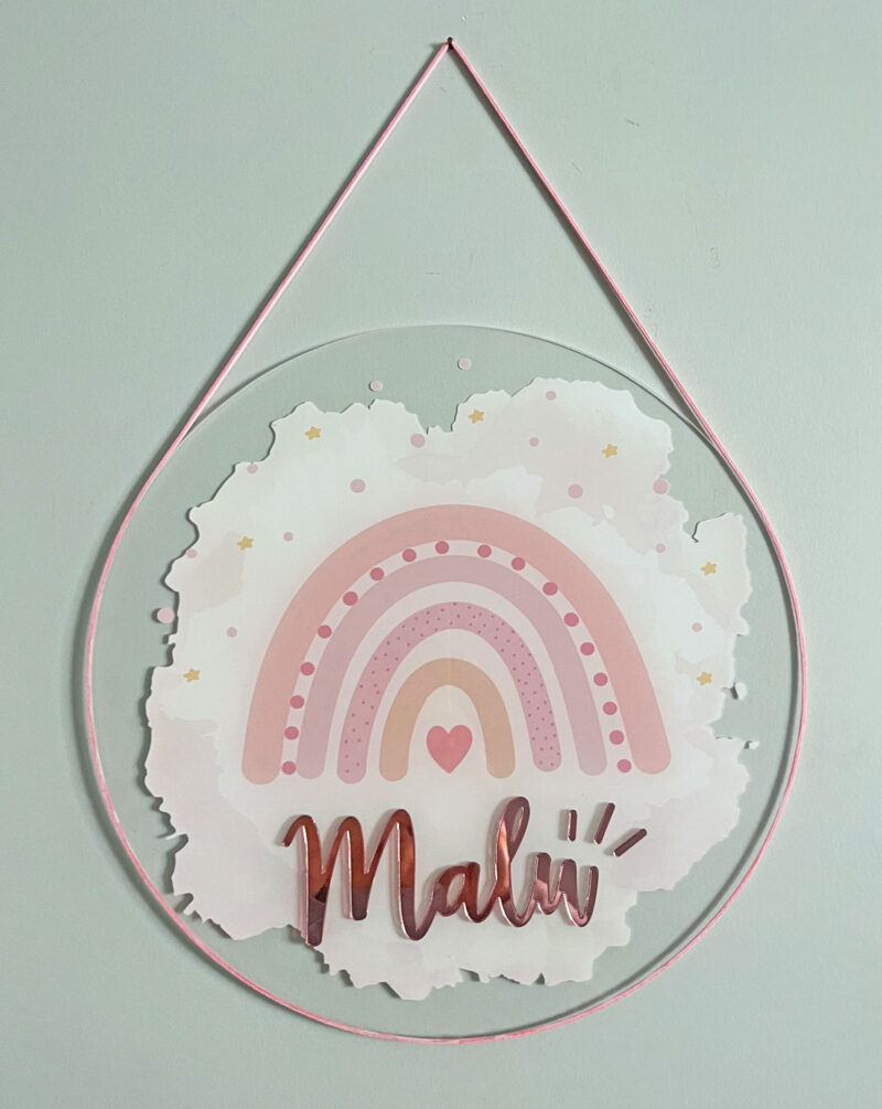 Porta Maternidade de Acrílico Aquarela Arco Íris Rosa