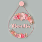 Porta Maternidade de Acrílico Flores Transparente Rosa Escuro