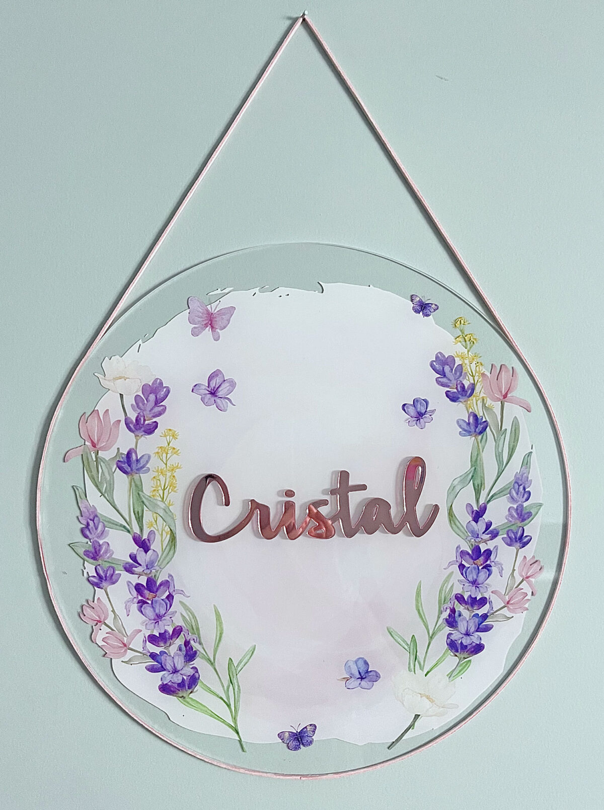 Porta Maternidade de Acrílico Aquarela Flores Lavandas