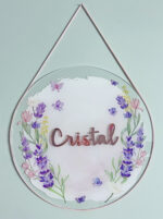 Porta Maternidade de Acrílico Aquarela Flores Lavandas