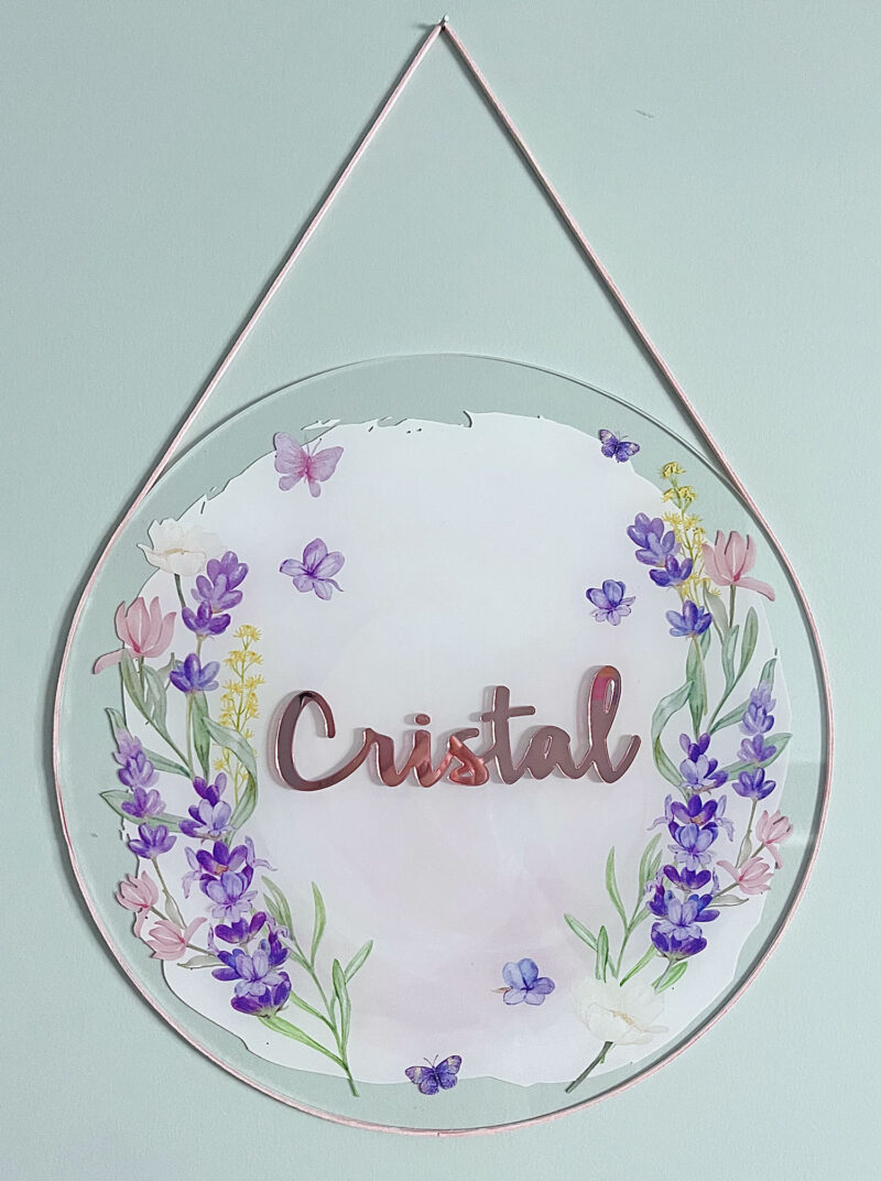 Porta Maternidade de Acrílico Aquarela Flores Lavandas