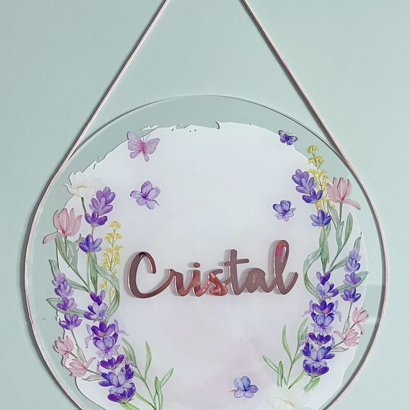 Porta Maternidade de Acrílico Aquarela Flores Lavandas