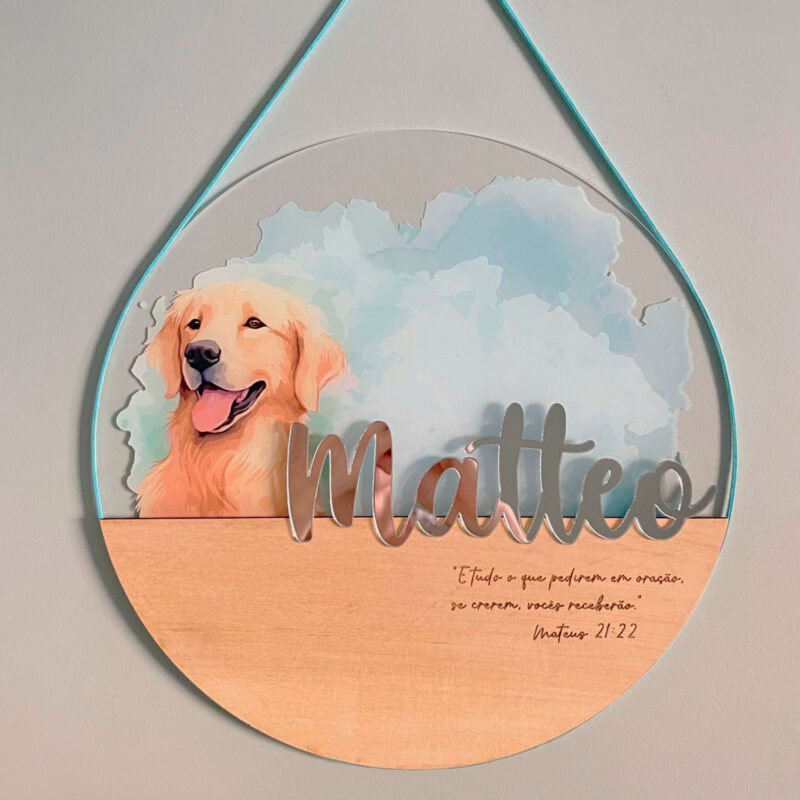 Porta Maternidade de Acrílico com Madeira Cachorro