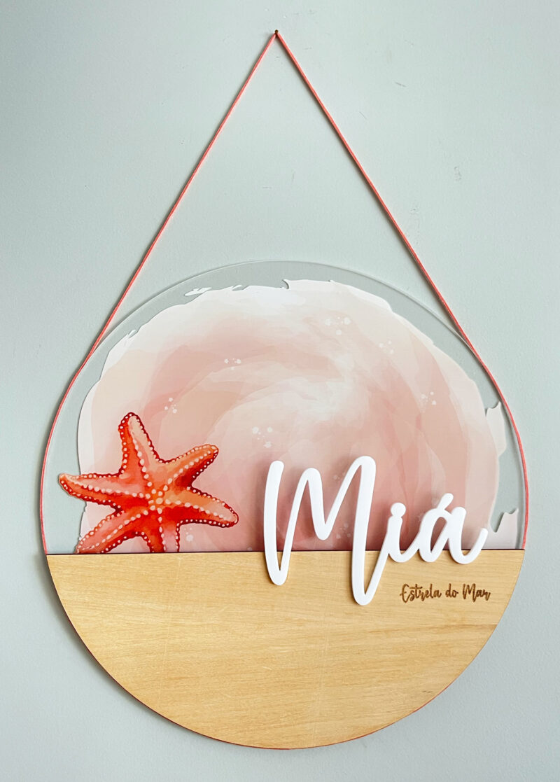 Porta Maternidade de Acrílico com Madeira Estrela do Mar