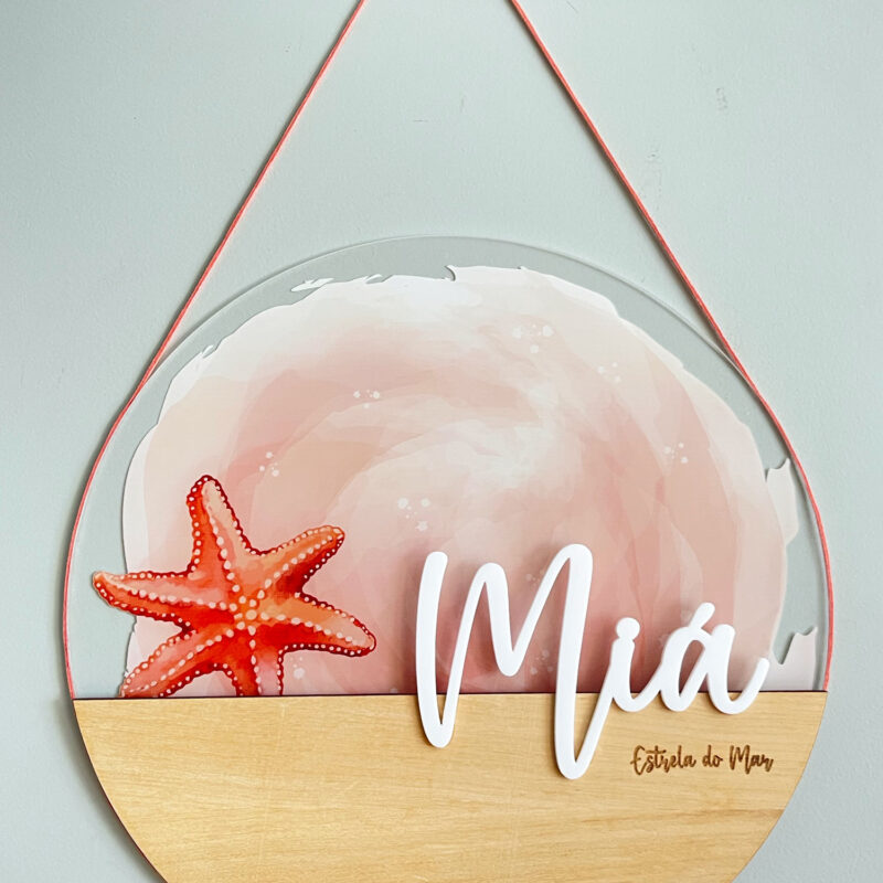 Porta Maternidade de Acrílico com Madeira Estrela do Mar