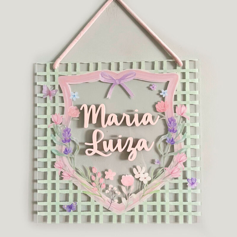 Porta Maternidade de Acrílico Aquarela Quadrada Xadrez Verde