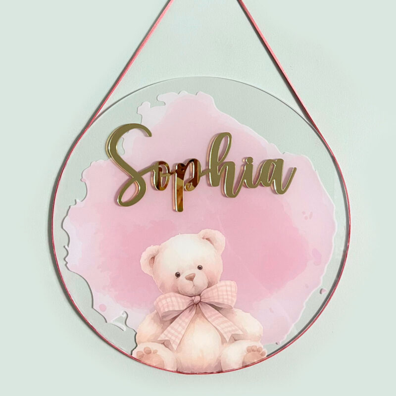 Porta Maternidade de Acrílico Aquarela Urso