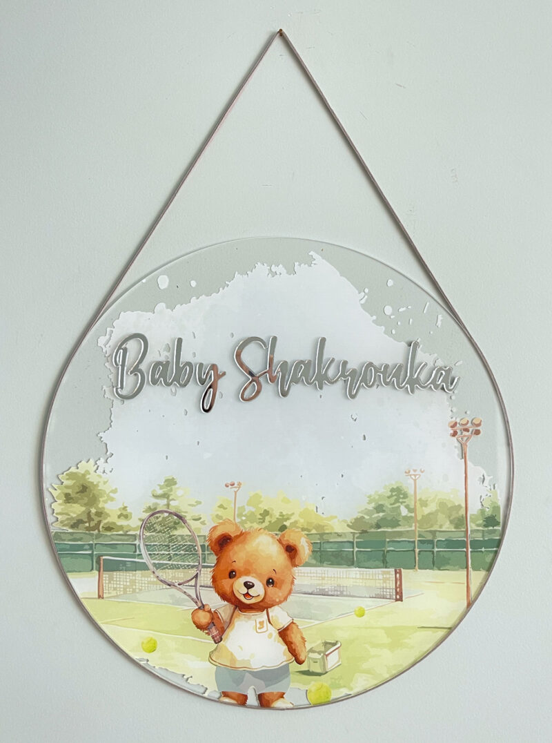 Porta Maternidade de Acrílico Aquarela Urso Tenista