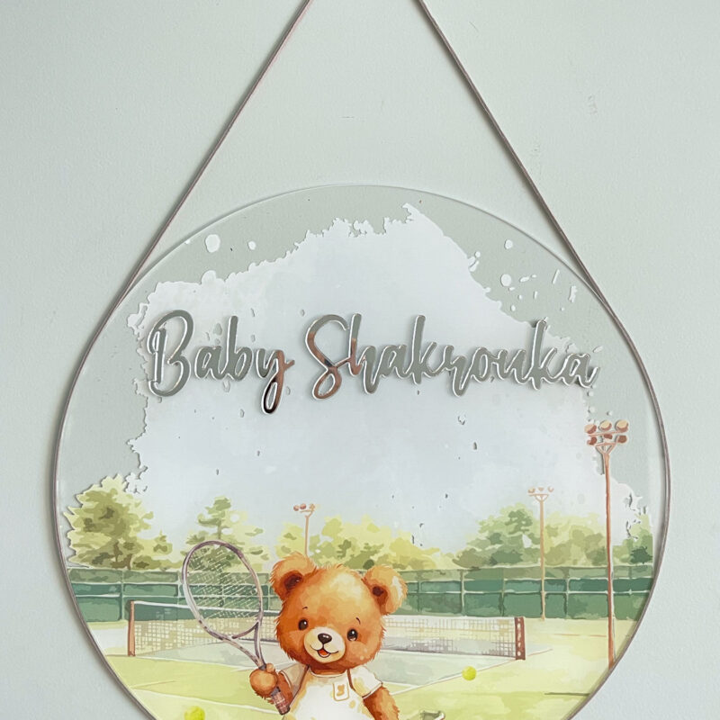 Porta Maternidade de Acrílico Aquarela Urso Tenista
