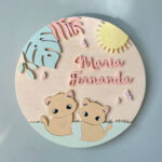 Porta Maternidade de Madeira 3D Gatos