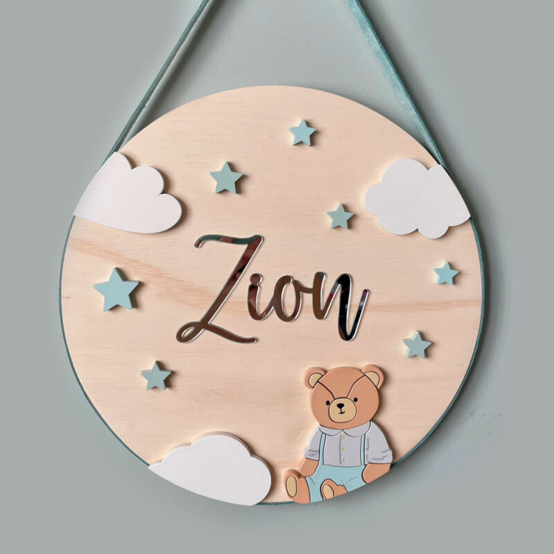 Porta Maternidade de Madeira 3D Urso