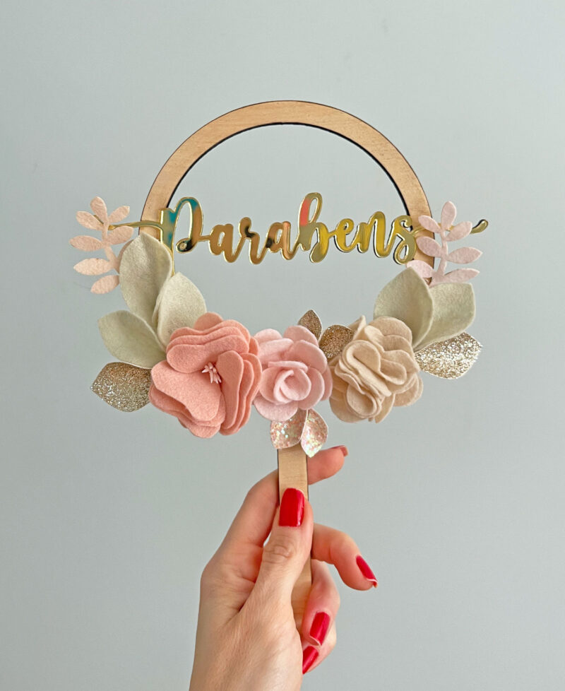 Topo de Bolo Flores Parabens