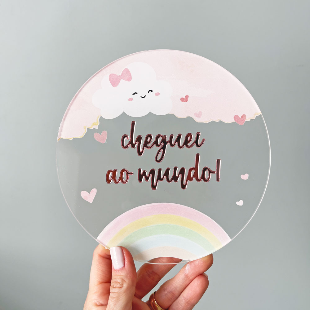 Placa Acompanhamento Mensal Acrílico - Kit Mesversário Nuvem Bençãos