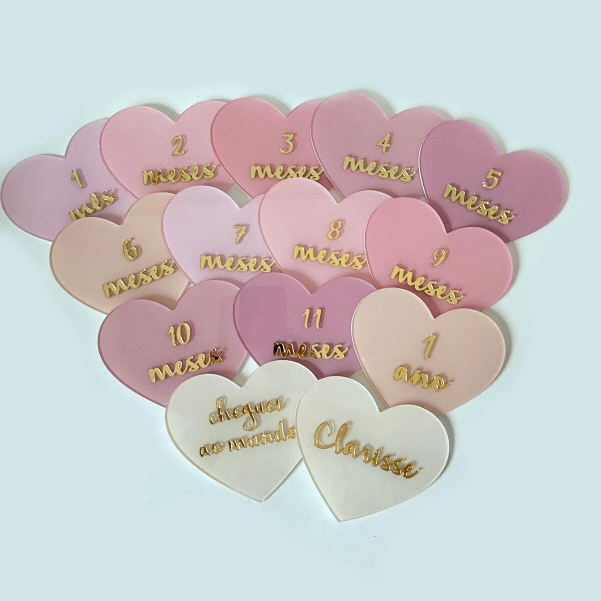 Placa Acompanhamento Mensal Acrílico - Kit Mesversário Coração