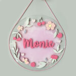 Porta Maternidade de Acrílico 3D Aquarela Cereja