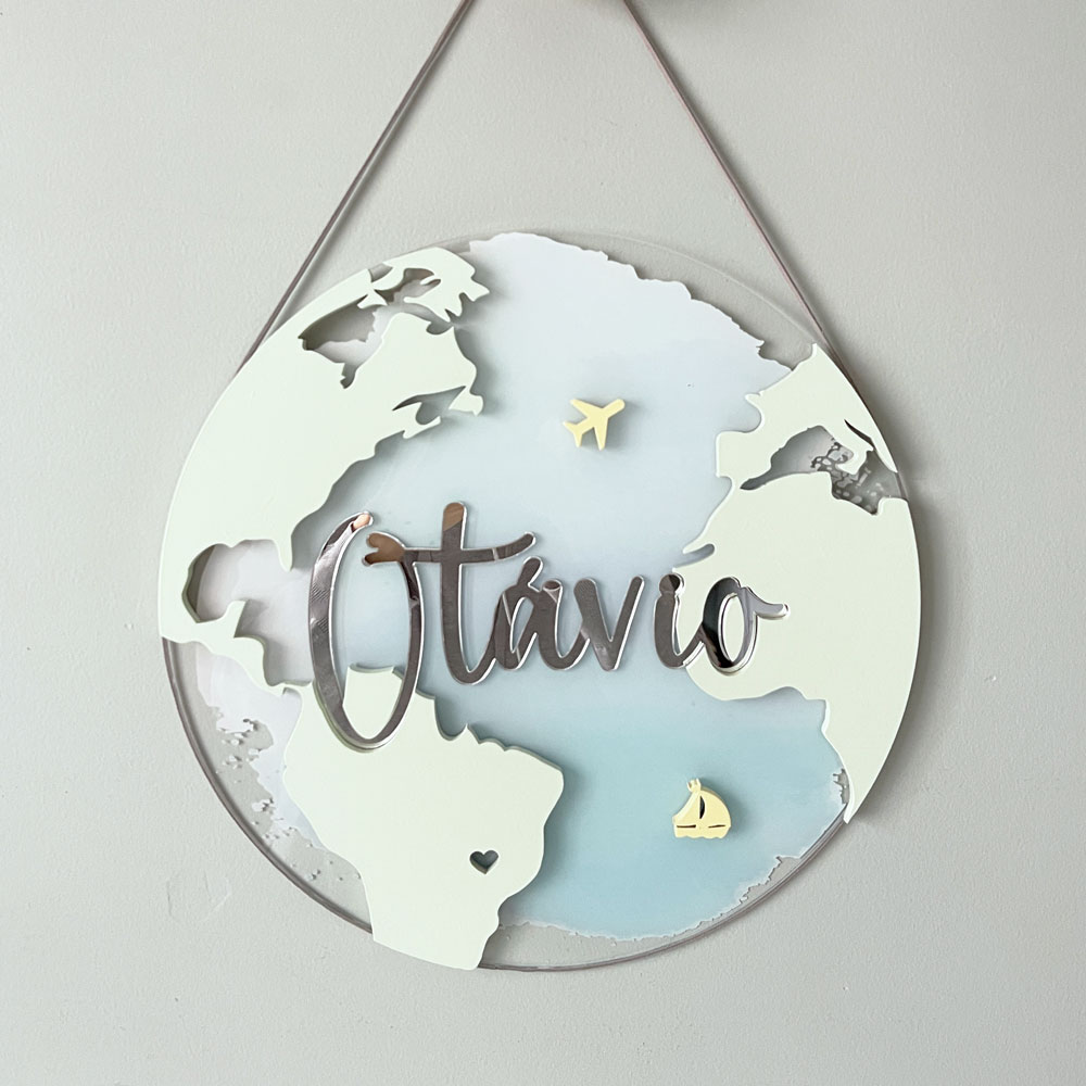 Porta Maternidade de Acrílico 3D Mapa