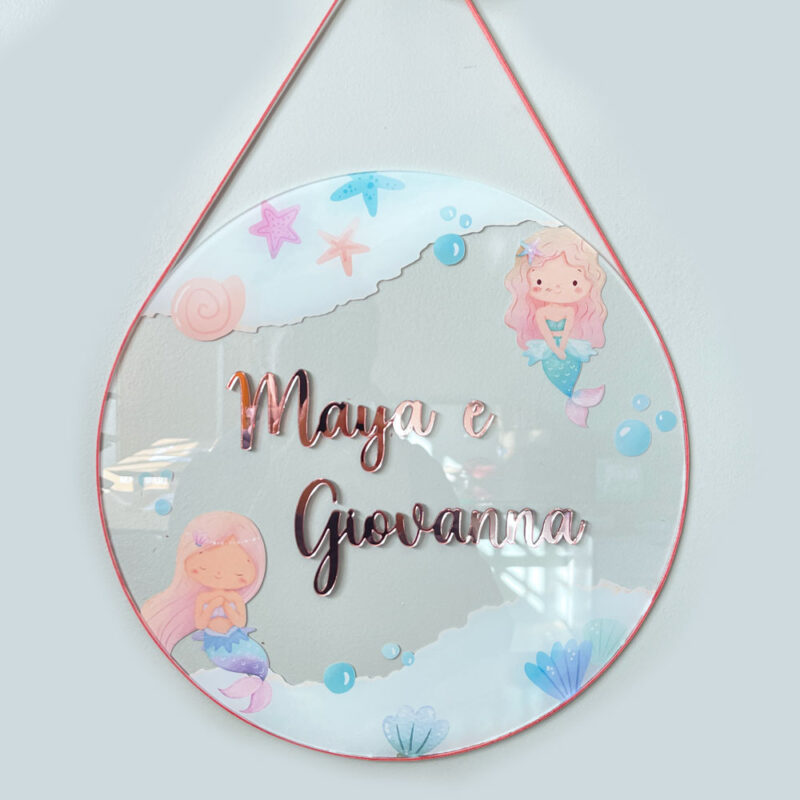 Porta Maternidade de Acrílico Aquarela Fundo do Mar Sereias